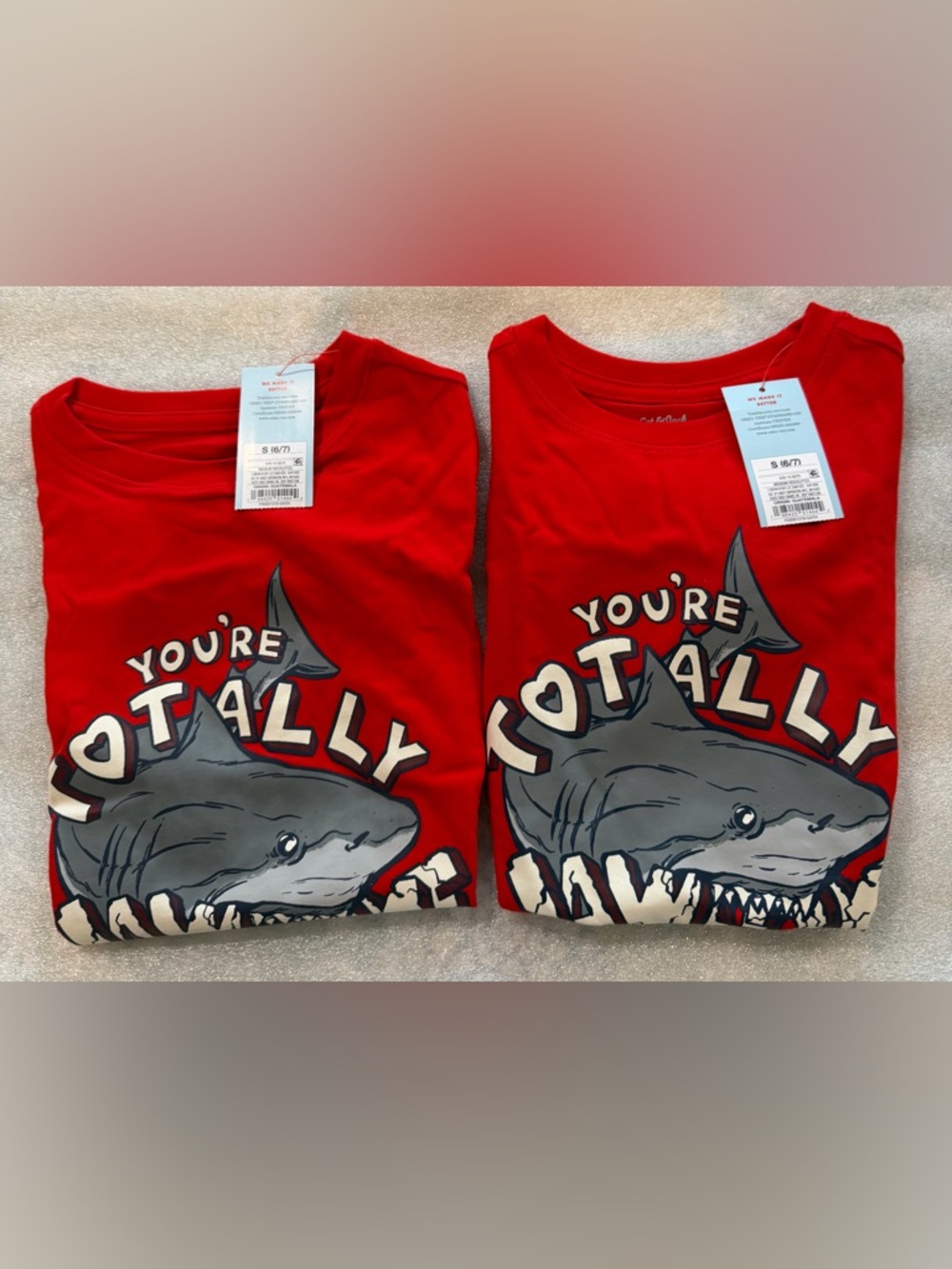 Bundle of two Cat & Jack Red Shark Graphic Tee NWT